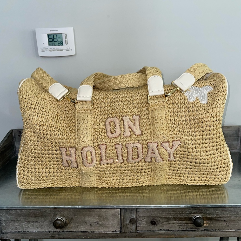 Stoney clover lane woven raffia duffel bag